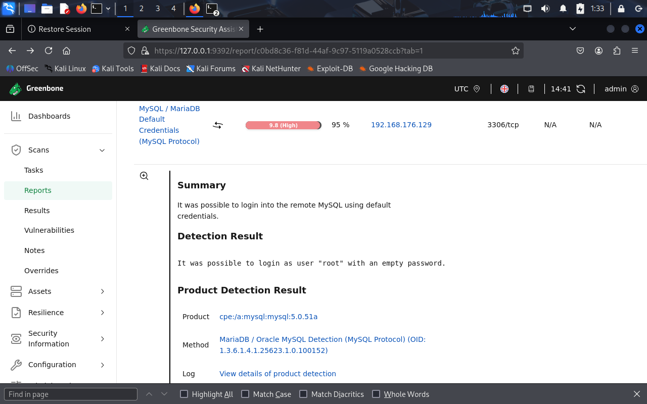 OpenVAS MySQL finding