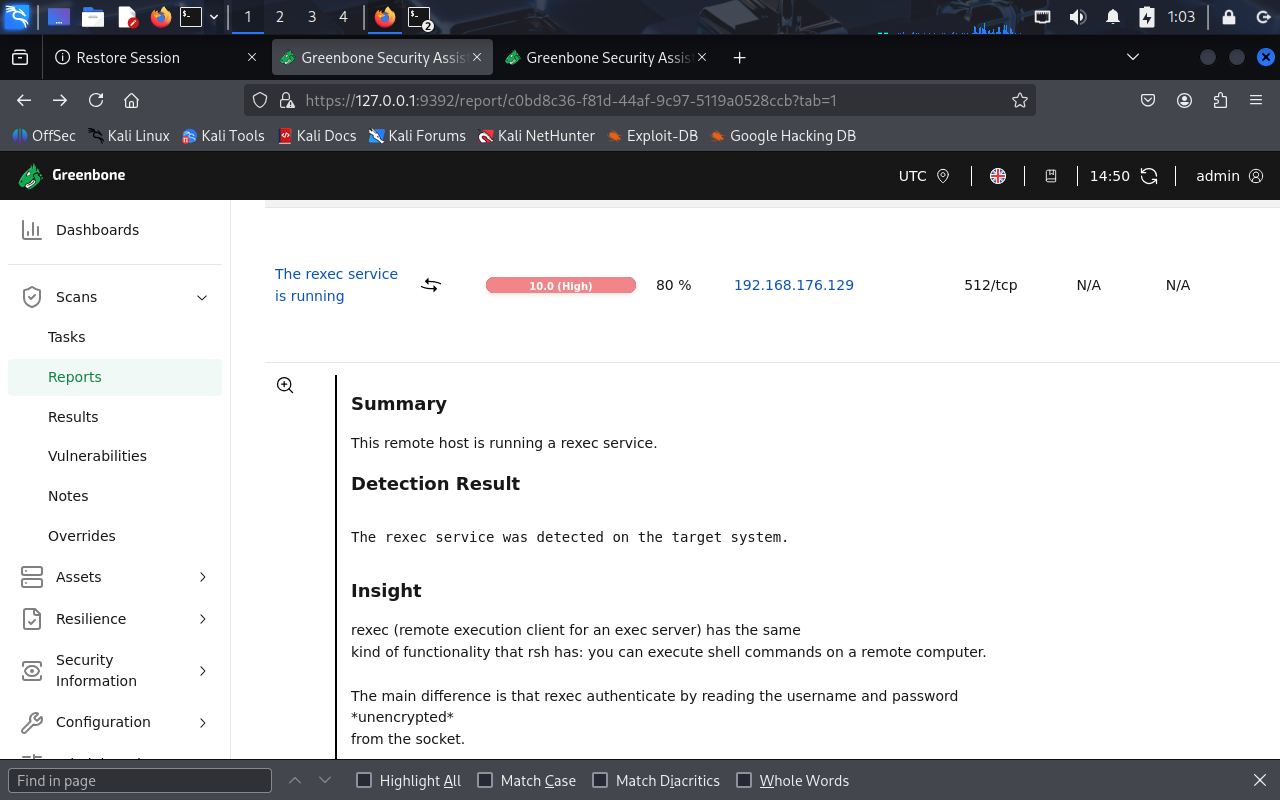 OpenVAS finding - rexec